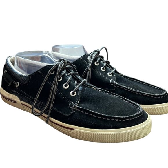 BASS Black Suede Boat Shoes Leather Fabric Upper Oliver II Mens Size 11 M EUC - Picture 1 of 8